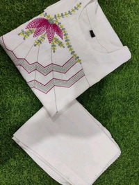 LCW 5838 NEW STYLE BEAUTIFUL DESIGNER  FLEX COTTON CORDSET WITH EMBROIDERY WORK  - White, 2XL-44
