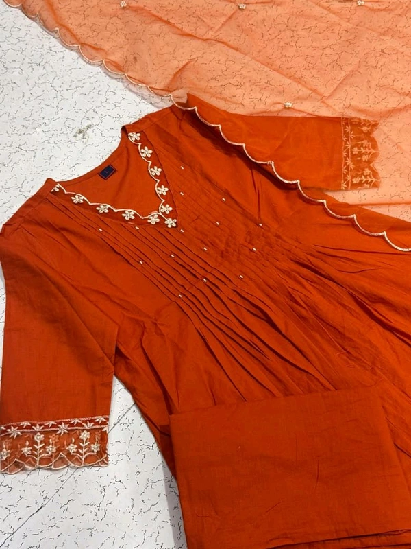 LCW 5839 NEW COLLECTION BEAUTIFUL DESIGNER MAL COTTON KURTI PANT AND DUPATTA SET WITH EMBROIDERY WORK  - M-38