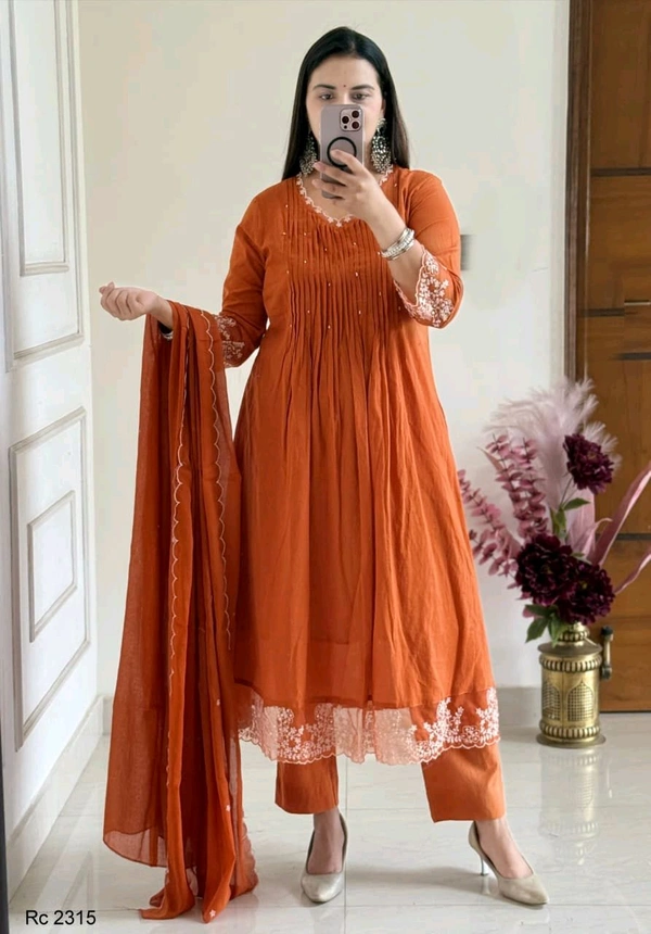 LCW 5839 NEW COLLECTION BEAUTIFUL DESIGNER MAL COTTON KURTI PANT AND DUPATTA SET WITH EMBROIDERY WORK  - XL-42