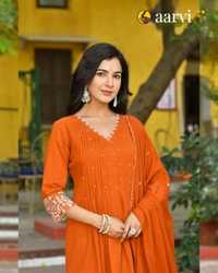 LCW 5839 NEW COLLECTION BEAUTIFUL DESIGNER MAL COTTON KURTI PANT AND DUPATTA SET WITH EMBROIDERY WORK  - XL-42
