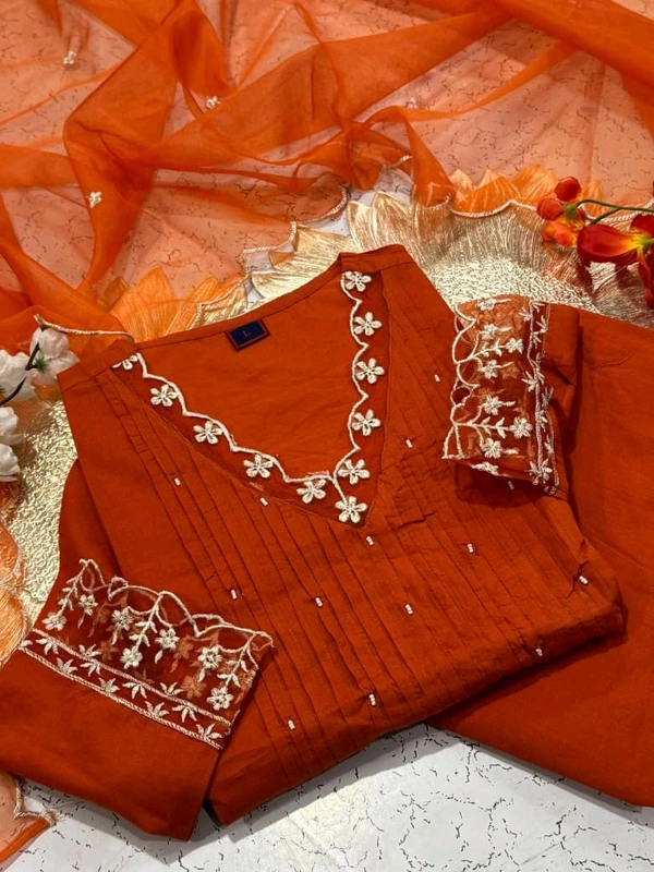 LCW 5839 NEW COLLECTION BEAUTIFUL DESIGNER MAL COTTON KURTI PANT AND DUPATTA SET WITH EMBROIDERY WORK  - 2XL-44