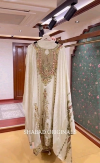DSS 5840 NEW PREMIUM RUSSIAN SILK KURTI PANT AND DUPATTA SET WITH HAND WORK  - White, L-40