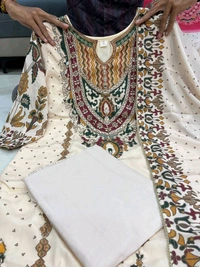 DSS 5840 NEW PREMIUM RUSSIAN SILK KURTI PANT AND DUPATTA SET WITH HAND WORK  - White, XL-42