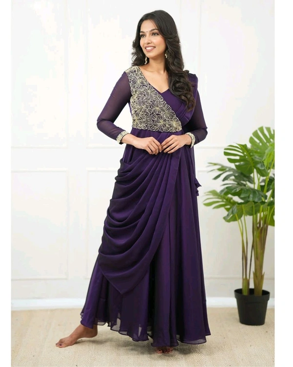DSS 5841 New Style & Beautiful Glossy Georgette Saree-anarkali Dress With Embroidery Work 
