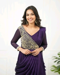 DSS 5841 New Style & Beautiful Glossy Georgette Saree-anarkali Dress With Embroidery Work 