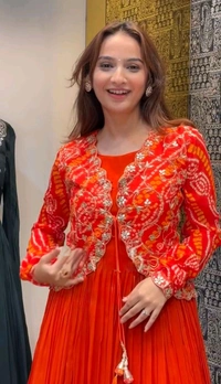 DSS 5842 *NEW LAUNCHIN HEAVY BANDHNI PRINT &   SILK GOWN WITH EMBROIDERY WORK  - M-38