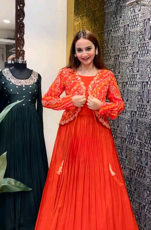 DSS 5842 *NEW LAUNCHIN HEAVY BANDHNI PRINT &   SILK GOWN WITH EMBROIDERY WORK  - L-40