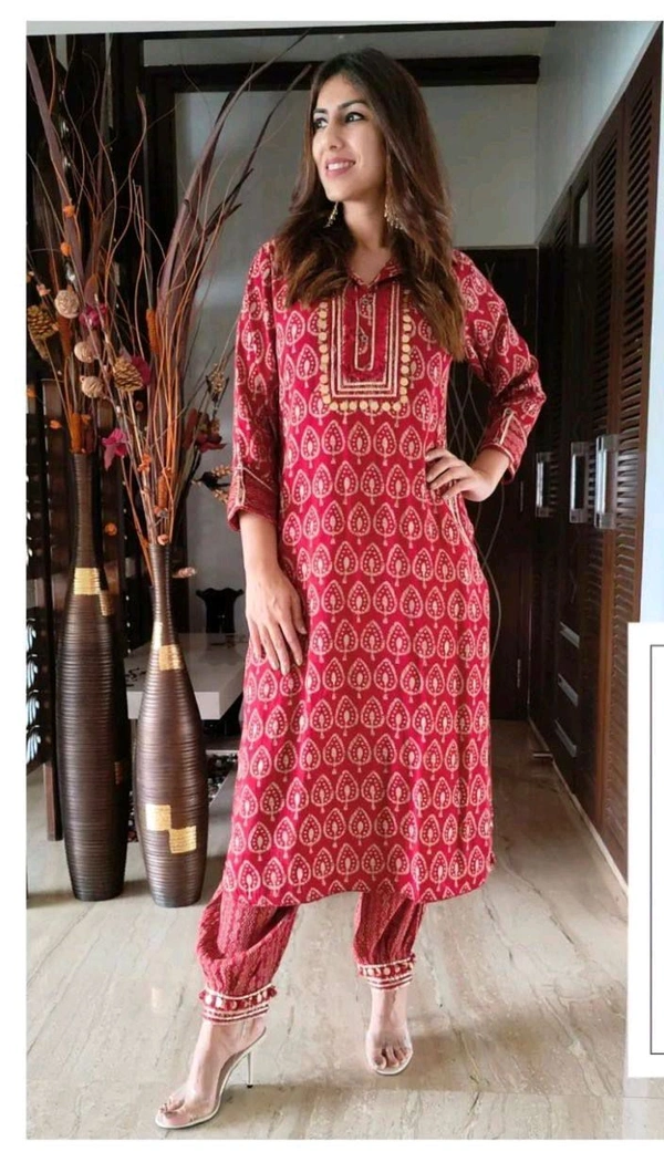 DSS 5843 *New Afghani Party Wear : Pure Reyon Cottan Kurti Pant  - Red, 2XL-44