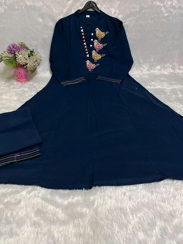 LCW 5844 *New special Beautiful Pure Cotton Kurti with Pant set With  Embroidery work* - Navy Blue, 3XL-46