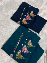 LCW 5844 *New special Beautiful Pure Cotton Kurti with Pant set With  Embroidery work* - Navy Blue, XL-42