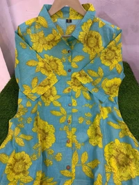 KDJ 4333 Premium Cotton Printed Fir Flair Kurti  - Gold, XXXL-46