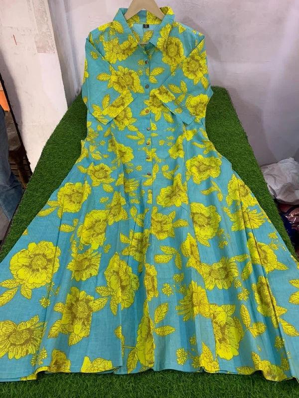 KDJ 4333 Premium Cotton Printed Fir Flair Kurti  - Gold, XXXL-46