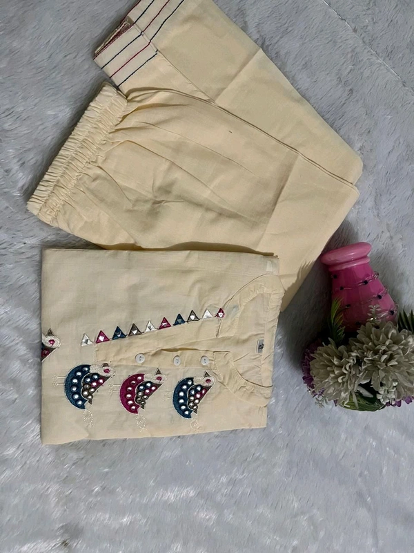 LCW 5844 *New special Beautiful Pure Cotton Kurti with Pant set With  Embroidery work* - White, 2XL-44