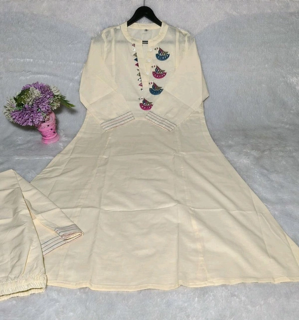 LCW 5844 *New special Beautiful Pure Cotton Kurti with Pant set With  Embroidery work* - White, 3XL-46