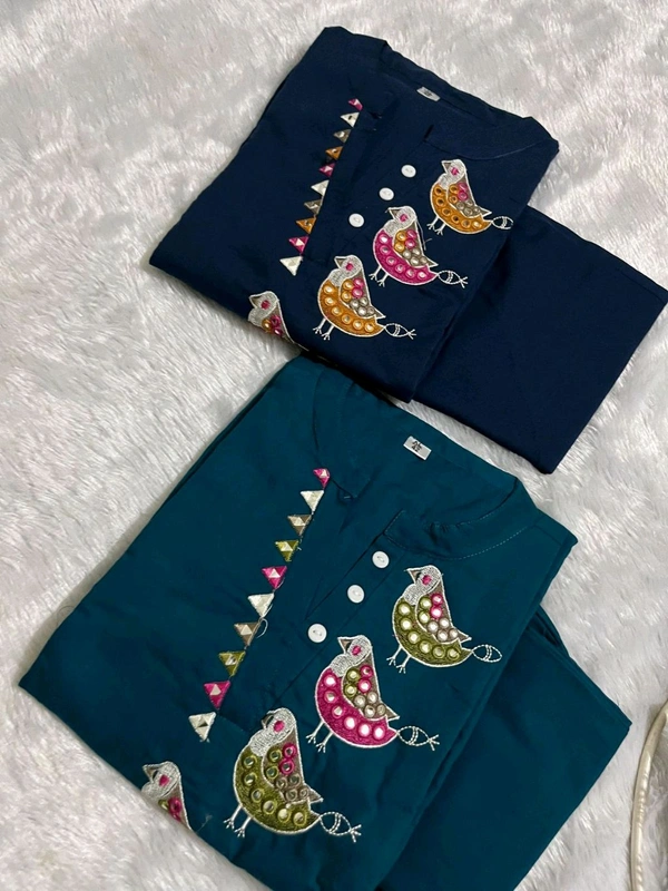 LCW 5844 *New special Beautiful Pure Cotton Kurti with Pant set With  Embroidery work* - Blue, L-40