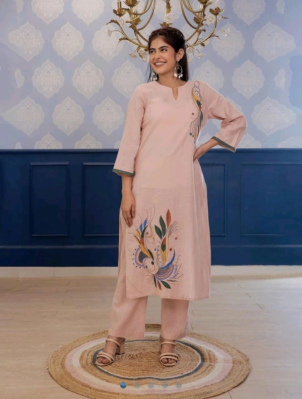 LCW 5845 New Beautiful Pure Cotton Folwers Hand Embroidery Kurta With cotton pant sets - M-38