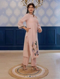 LCW 5845 New Beautiful Pure Cotton Folwers Hand Embroidery Kurta With cotton pant sets - XL-42