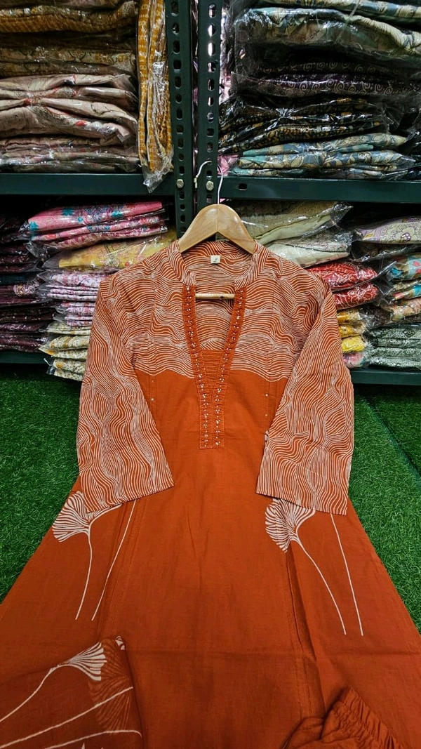 LCW 5847 New Style Cotton  Kurti,pant& dupatta set 
hand work  - Orange, M-38