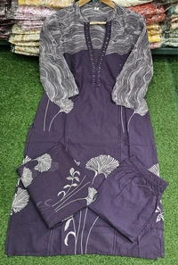 LCW 5847 New Style Cotton  Kurti,pant& dupatta set 
hand work  - Purple, 2XL-44