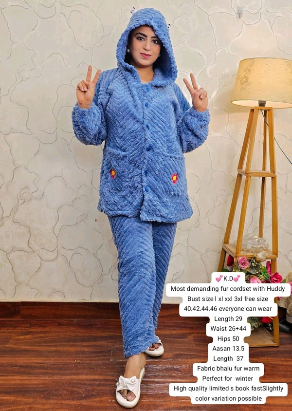 KD18  5848 Most demanding fur Bhalu Fur Warm  cordset with Huddy - Blue, XL-42