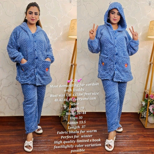 KD18  5848 Most demanding fur Bhalu Fur Warm  cordset with Huddy - Blue, 2XL-44