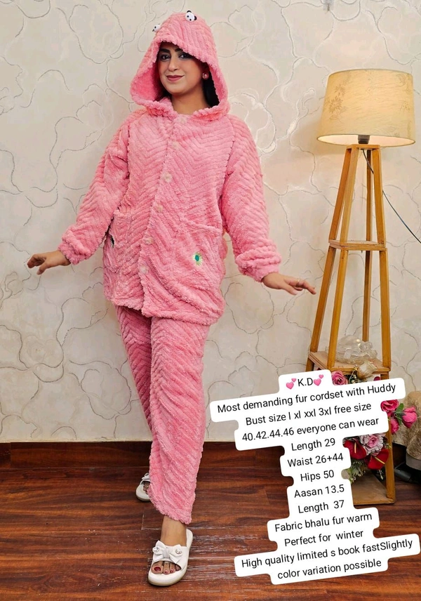 KD18  5848 Most demanding fur Bhalu Fur Warm  cordset with Huddy - pink, L-40