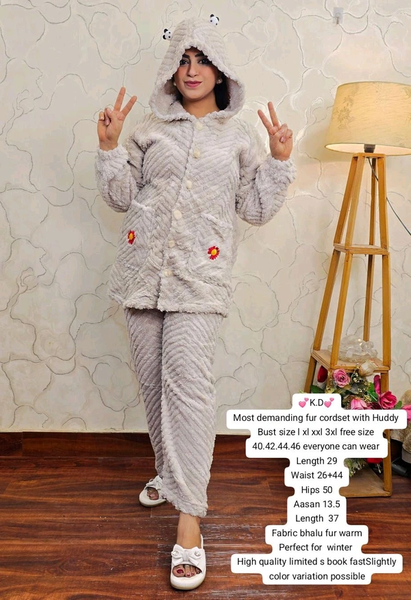 KD18  5848 Most demanding fur Bhalu Fur Warm  cordset with Huddy - Gray, M-38