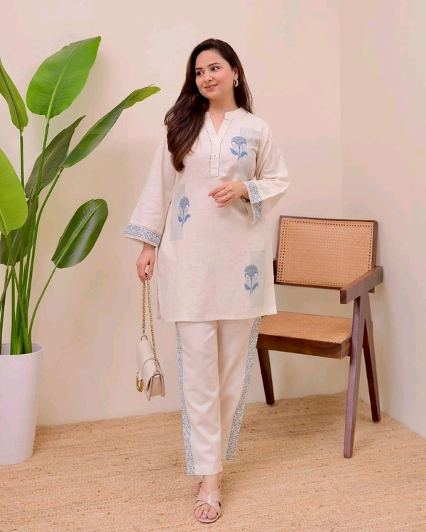 NVE 5849  New elegant Cotton Flex  Co-ords. Designed With Sequins Embroidery Work  - Blue, 3XL-46