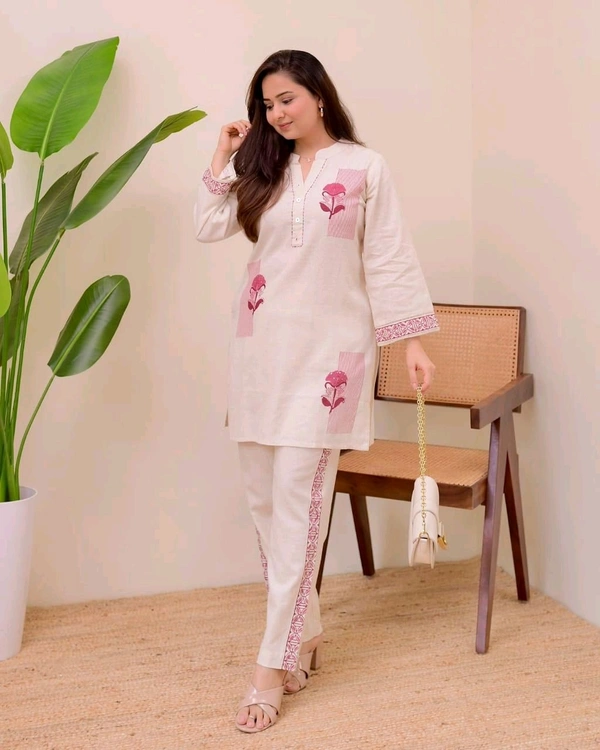 NVE 5849  New elegant Cotton Flex  Co-ords. Designed With Sequins Embroidery Work  - Maroon, L-40