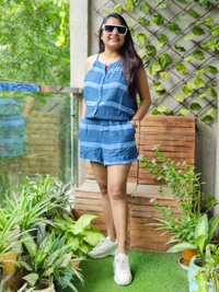 MAW SHORT STRIPED JUMPSUIT (WITH ELASTIC & KNOT)  - S-34