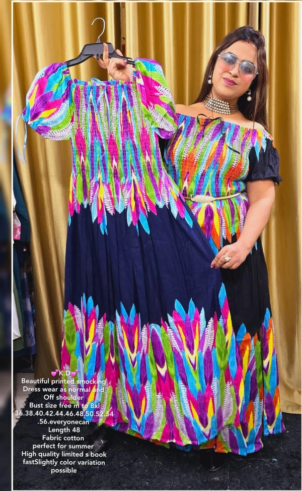 KDC 1060 Beautiful Printed Smooking Dress - Navy Blue, S-36