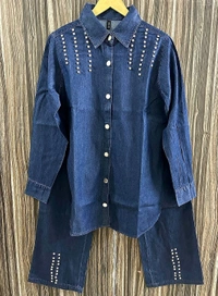 WSM 2705 DENIM CORDSET WITH BEADS - XL-42, Blue