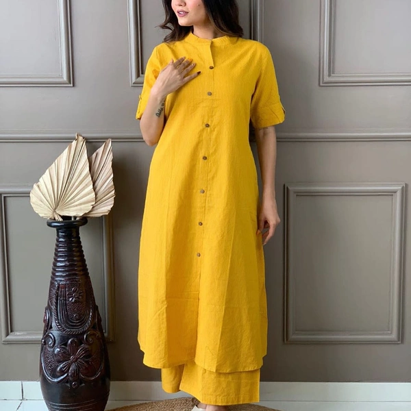 KDG 2194 Premium Katha Cotton Set With One Side Pocket - yello, M-38