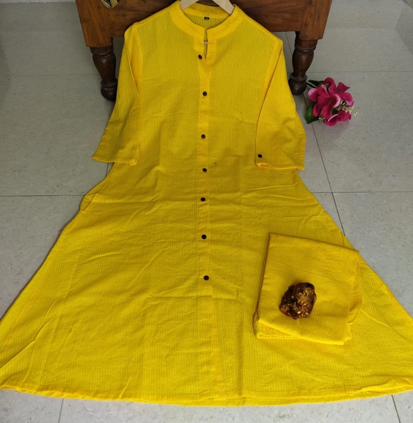 KDG 2194 Premium Katha Cotton Set With One Side Pocket - yello, M-38