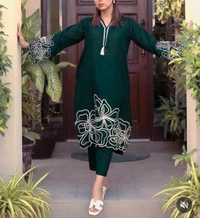 WSM 2701 CUTWORK PAINT SUIT CORDSET - Green, L-40