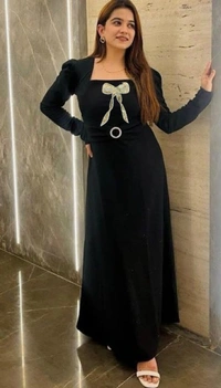 WSM 1057 LONG PARTY WEAR DRESS with SEQUENCE WORK  - Purple, XL-42