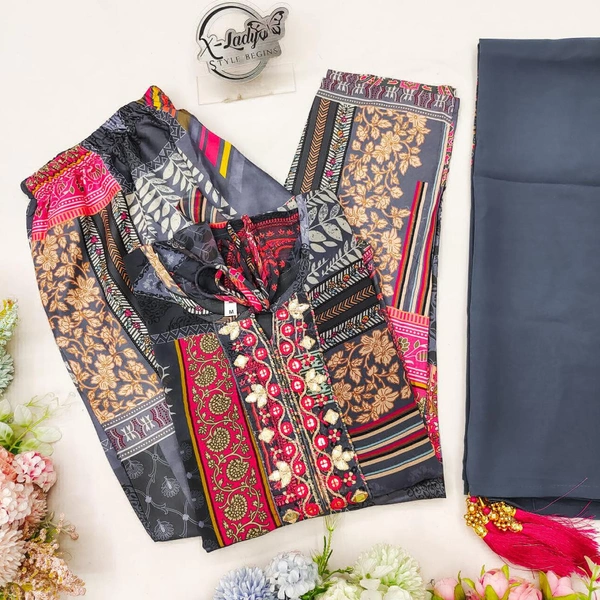 VRE A-LINE KURTI WITH PANT DUPATTA  - Cornflower Blue, 46-3XL