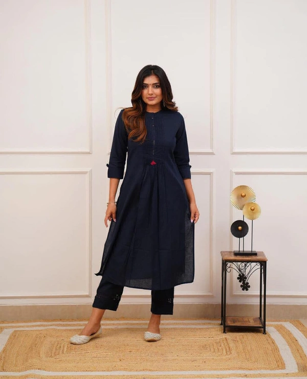 KDJ 2956 REYON KURTI WITH PANT  - Navy Blue, 38-m