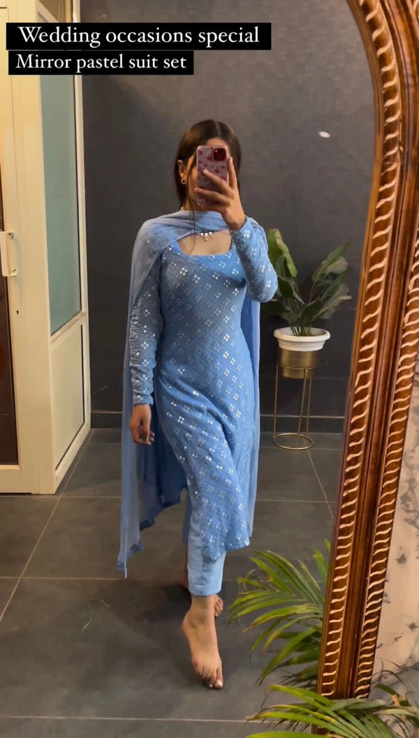 VRE 5959 Designer Kurti Set  - sky blue, M-38