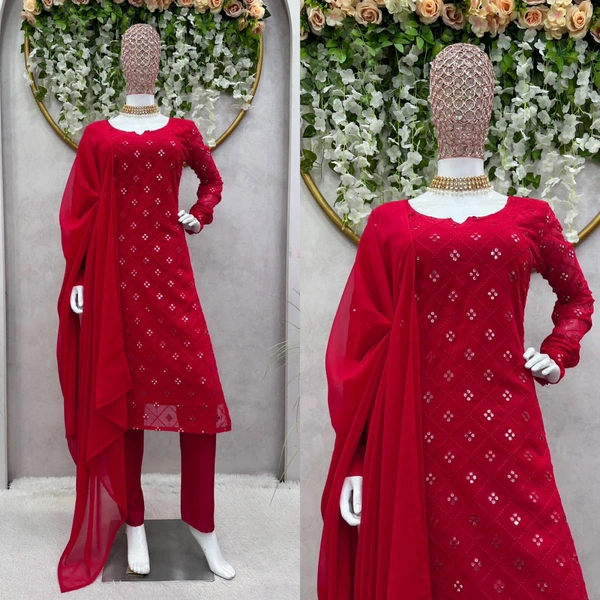 VRE 5959 Designer Kurti Set  - Red, L-40