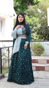 VRE 5957 Designer Party Wear Lehenga With Crop Top - Blue Stone, L