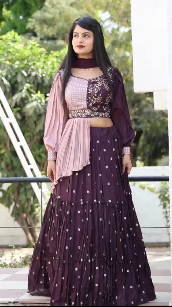 VRE 5957 Designer Party Wear Lehenga With Crop Top - Purple, XL