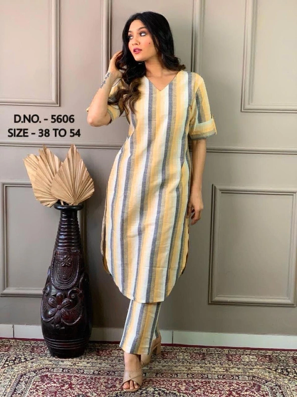 KDJ 3649 Cotton Long Kurti Set  - Cornflower Blue, M-38