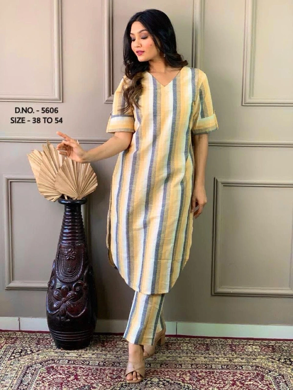 KDJ 3649 Cotton Long Kurti Set  - Cornflower Blue, M-38