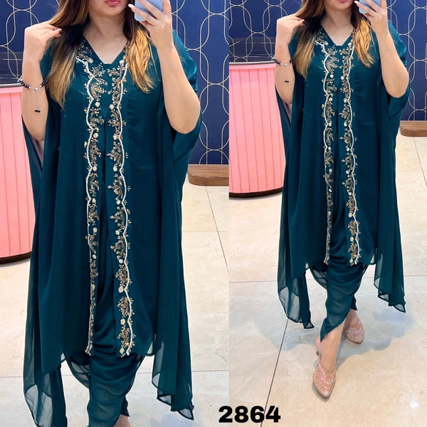 RTK 1038 Kaftan Dress With Dhoti Pant  - Green, 40