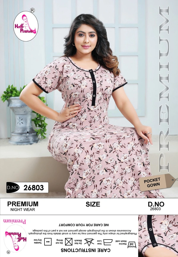 La Fairy  PRINTED COTTON GOWN - Black, 2XL-46-48