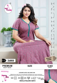 La Fairy  PRINTED COTTON GOWN - Black, 2XL-46-48