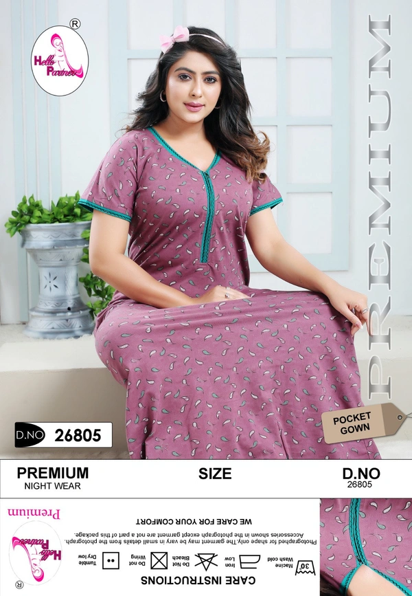 La Fairy  PRINTED COTTON GOWN - Black, 2XL-46-48