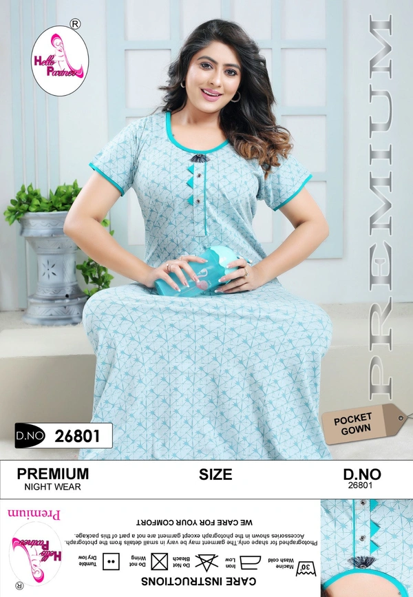 La Fairy  PRINTED COTTON GOWN - Black, 2XL-46-48