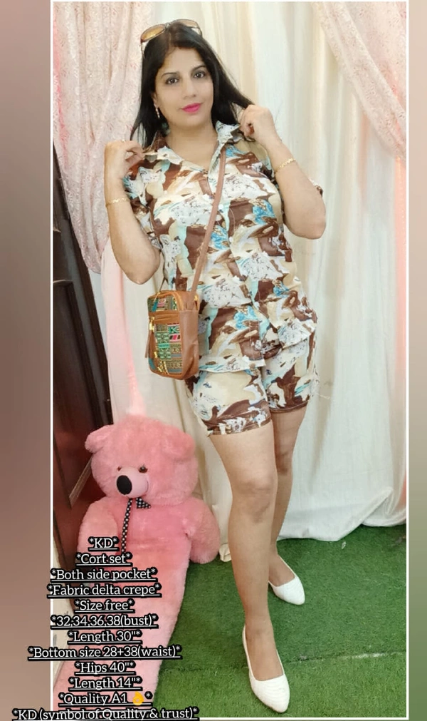 KD18 2134 HOT PANT CO-ORDS SET  - brown, 32